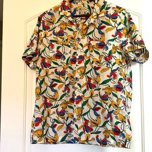 J Crew Short Floral Print Sleeve Shirt